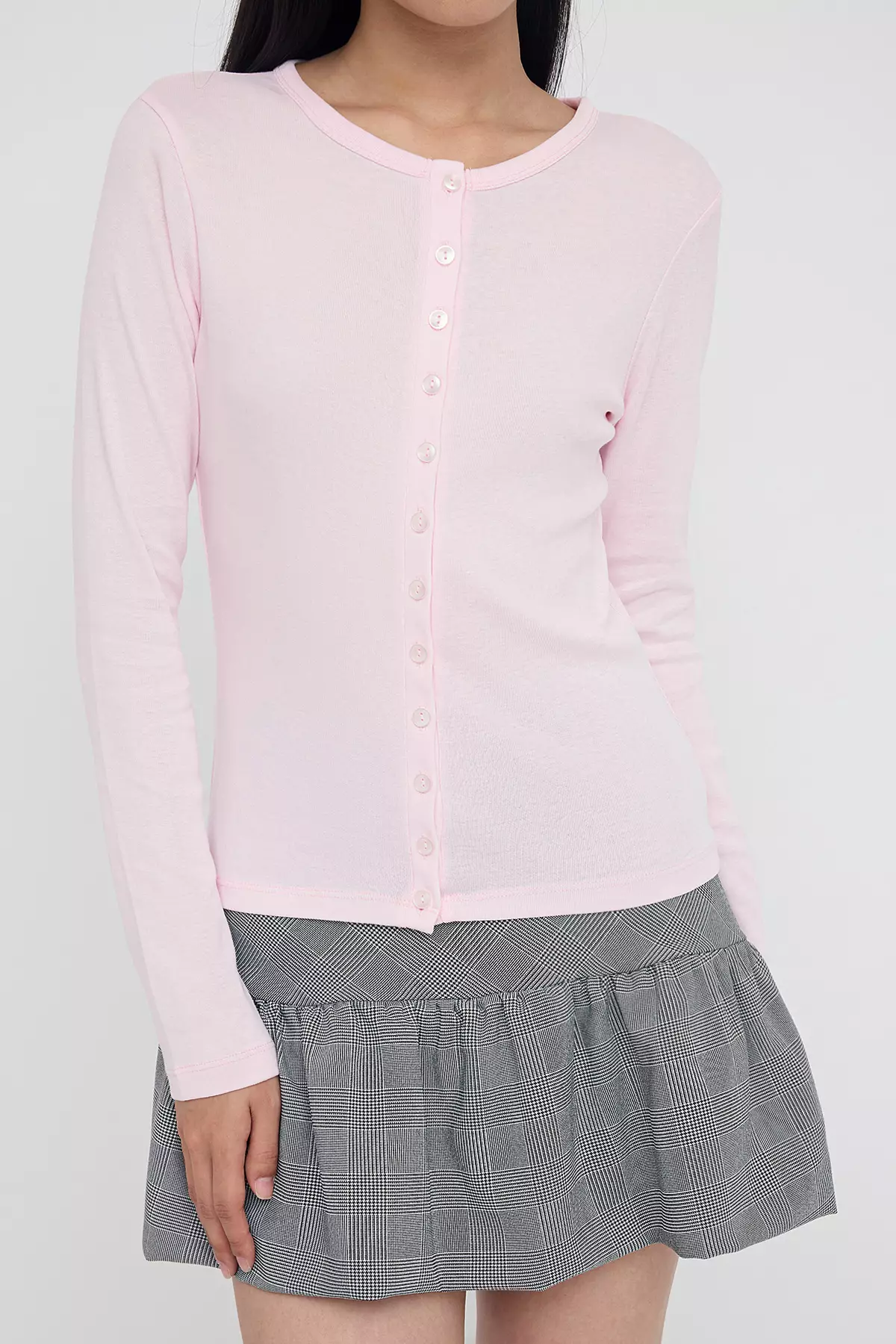 Teen Wardrobe Essentials – Pink Button-Down Stretchy Knit Blouse | Twoaw26Bz00007