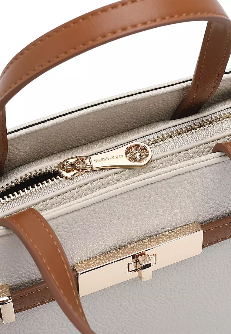 Women's Top Handle Bag / Sling Bag / Crossbody Bag / Shoulder Bag (Tas Tangan Wanita / Tas Selempang Wanita / Tas Bahu Wanita) - Krem / Cokelat