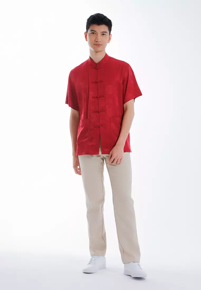Alain Delon Mens CNY Tang Fu Short Sleeve - 14526001-75Red