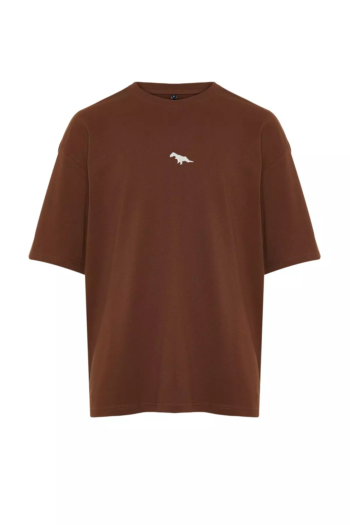 Brown Oversize/Wide Cutting Dinosaur Embroidered 100% Cotton T-Shirt TMNSS23TS00243 TMNSS23TS00243