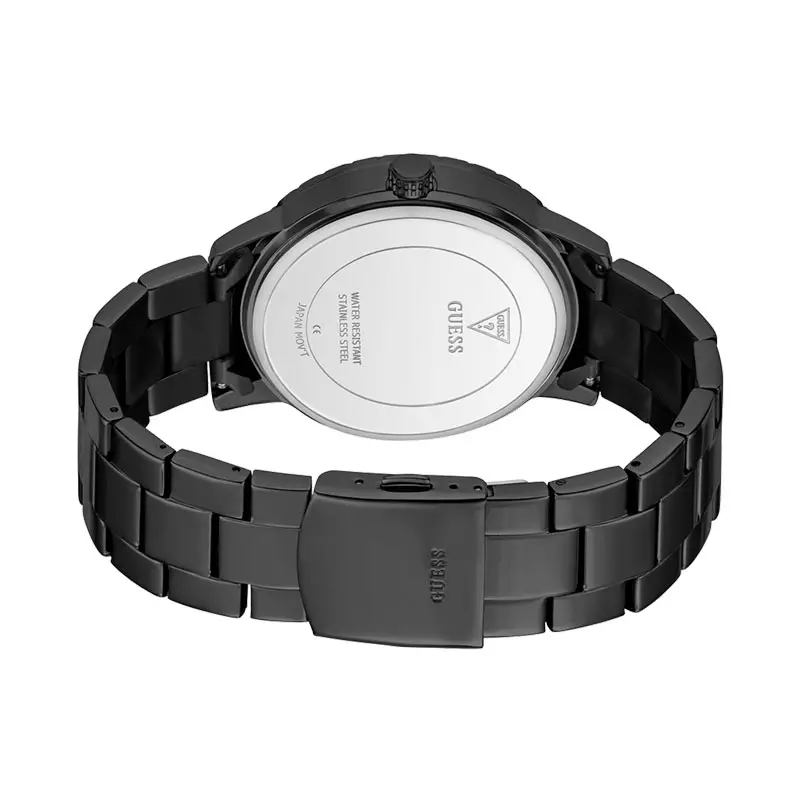 Jam Tangan Pria Guess Trend GW0958G3 Men Black Dial Black Stainless Steel Strap