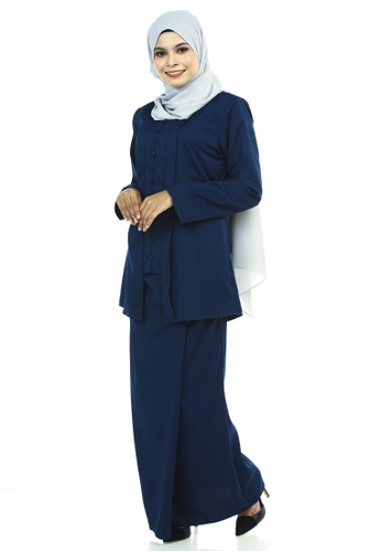 Buy Jahanara Kutu Baru With Front Pleated Skirt from Ashura in Blue and Navy only 99.9