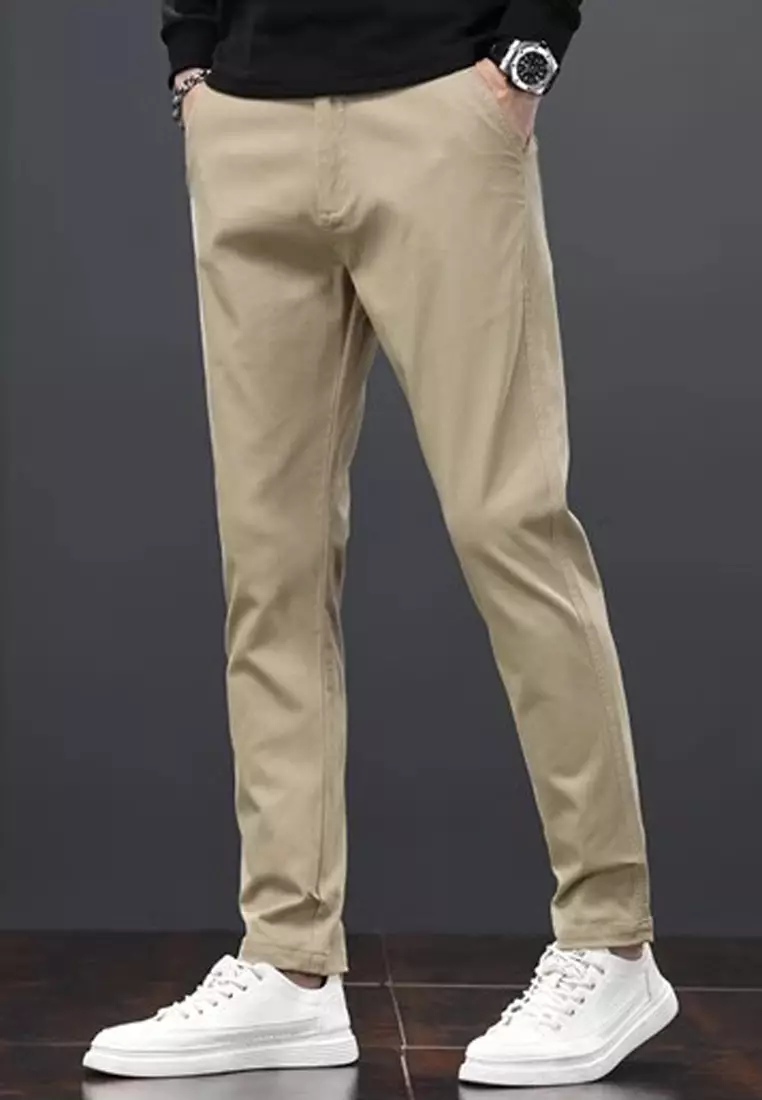 型男修身斜布褲