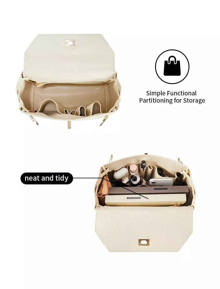 Victoria女士白色顶柄手提包，带金色五金件