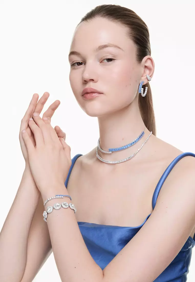 Matrix bracelet, Mixed cuts, Blue, Rhodium plated