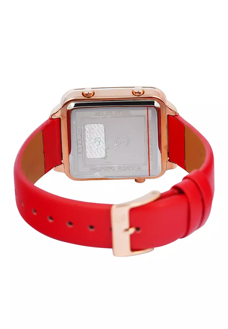 Alexandre Christie - Jam Tangan Digital Wanita - Rosegold - Red Leather Strap - 9380 LHLRGBARE