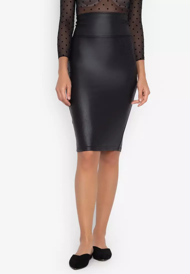 SPANX Faux Leather Pencil Skirt Very Black MD at  Women's Clothing  store