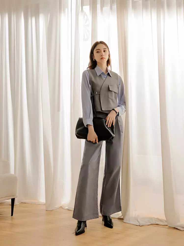 High-Waisted Solid Color Wide-Leg Suit Pants [BA7333]