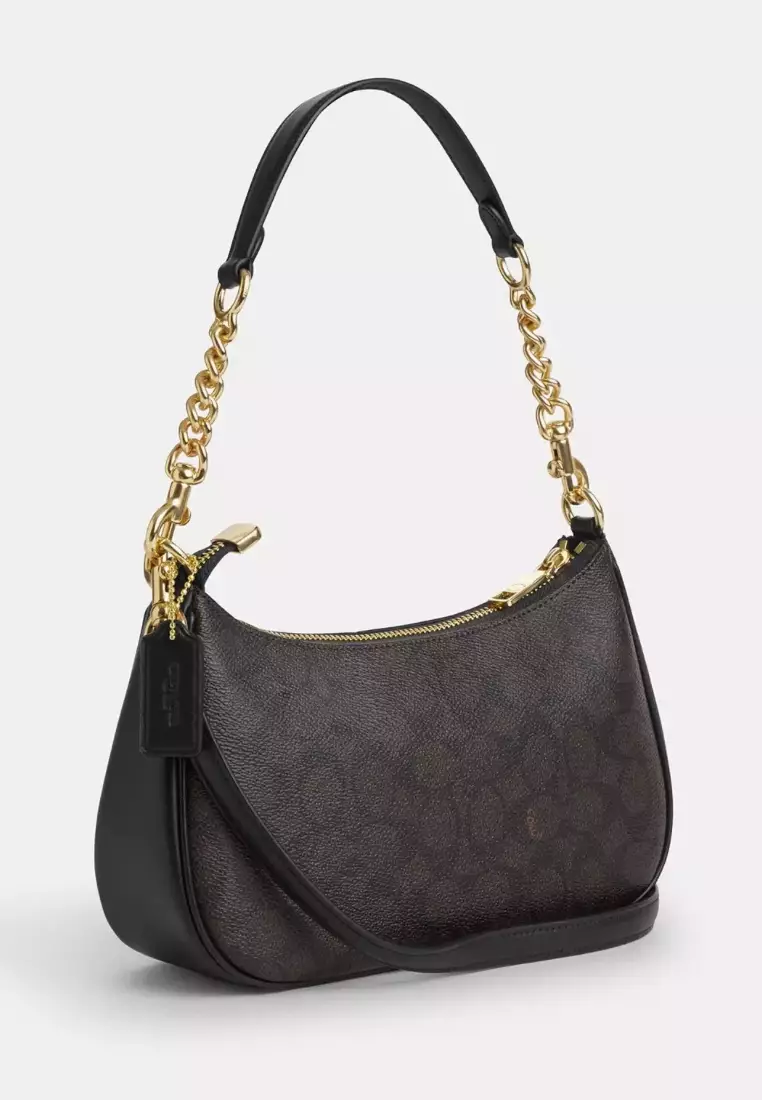 Teri Shoulder Bag In Signature Canvas Brown/Walnut/Black