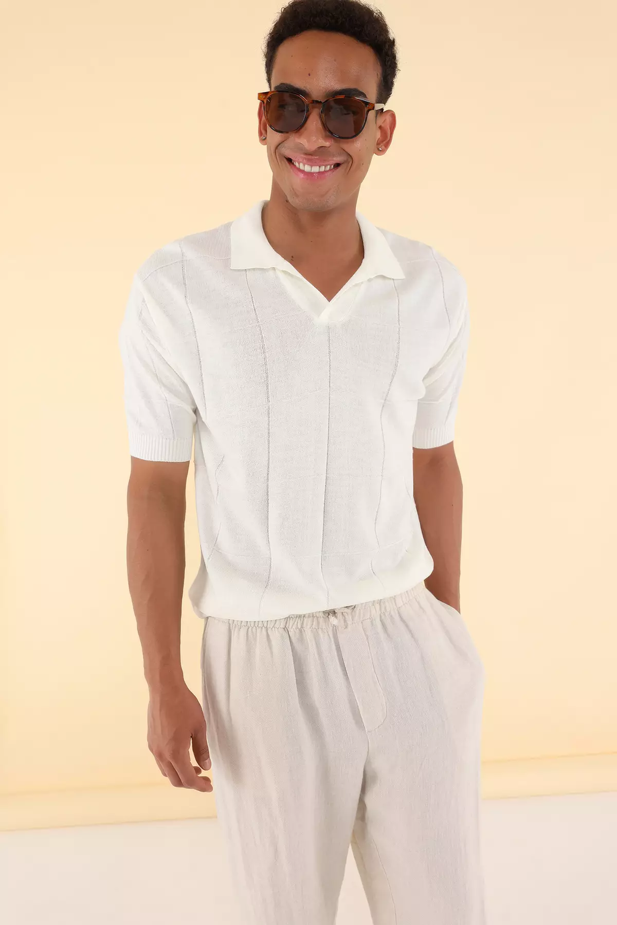 Textured Knitted Polo Shirt