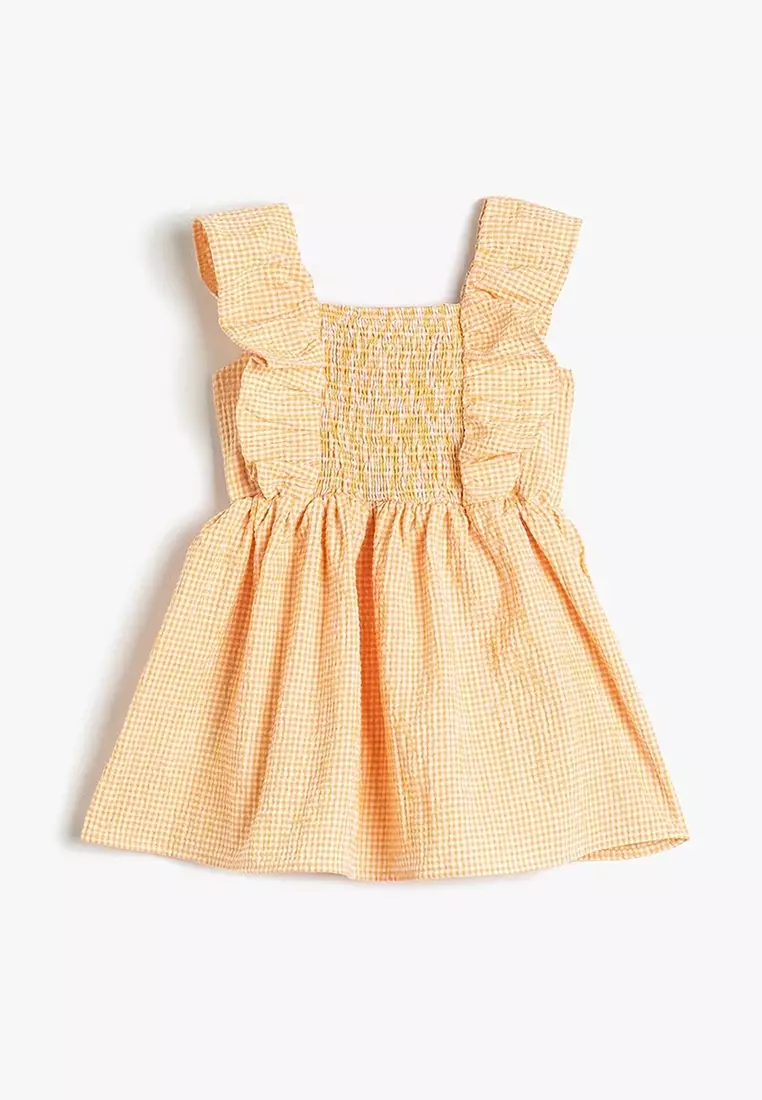 Frilled Gipping Detailed Dress with Gingham