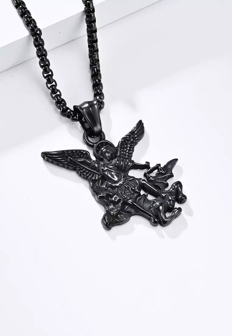 Titanium Steel Archangel Michael Pendant Necklace JW QF-DZ517