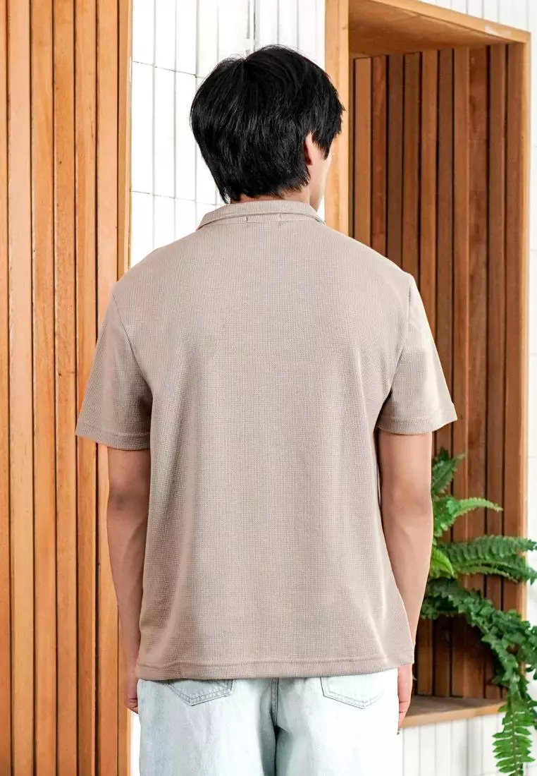 Matsuda Kemeja Pria Lengan pendek Waffle Kasual Sagae