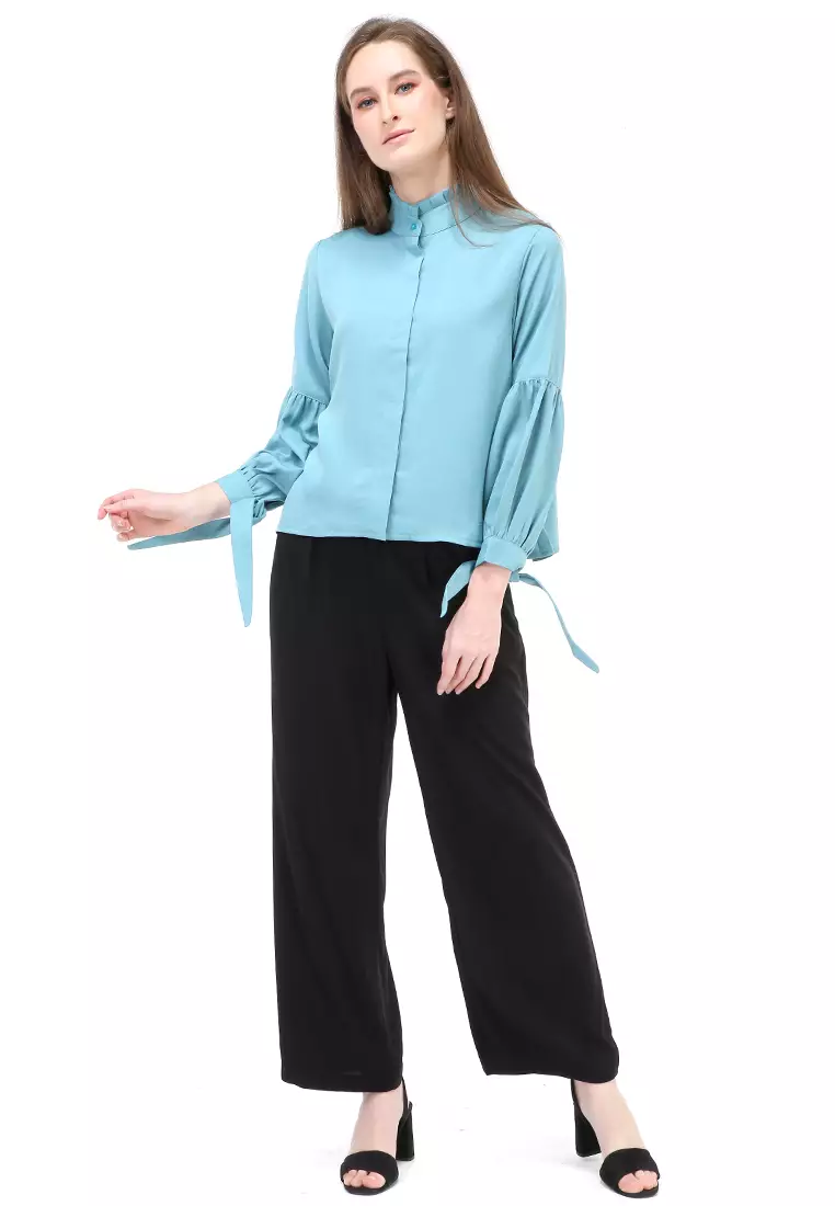 Viera Blouse Long Sleeves Wanita Motif Polos Atasan Wanita Casual - Tosca