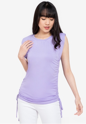 ZALORA BASICS purple Shoulder Pad Ruched Sides T-Shirt 52395AAC7ACA2FGS_1