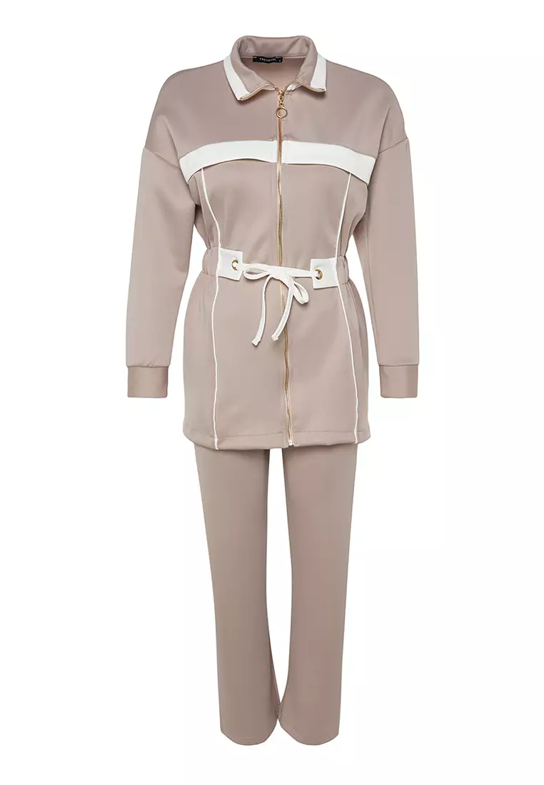 Piping Knitted Scuba Top and Bottom Set