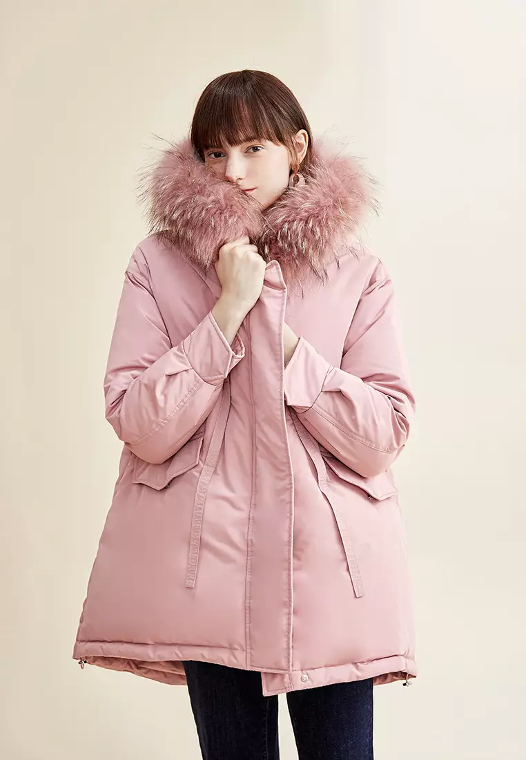 Hopeshow Fur Collar A Line Parka Jacket 2024 Buy Hopeshow Online