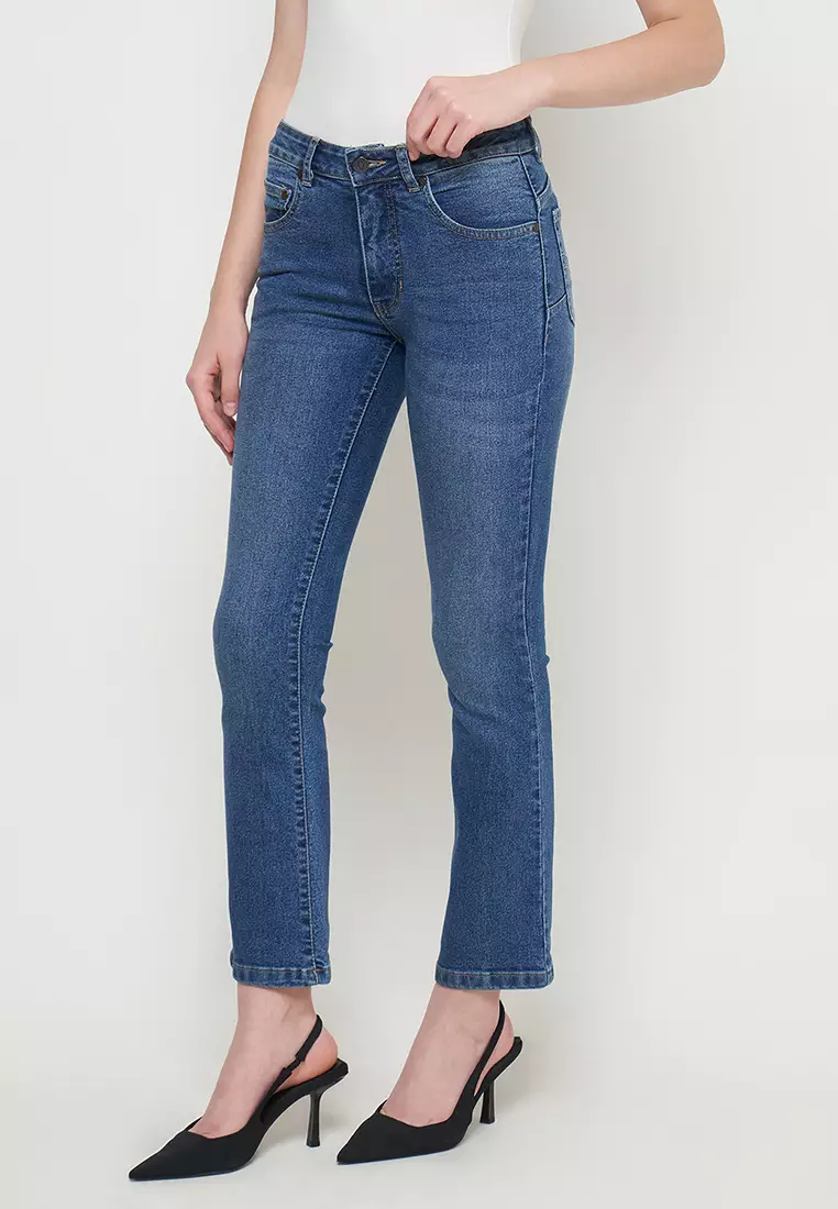 DUST Celana Mid Rise Bootcut Jeans Niara Blue (D. 31320)
