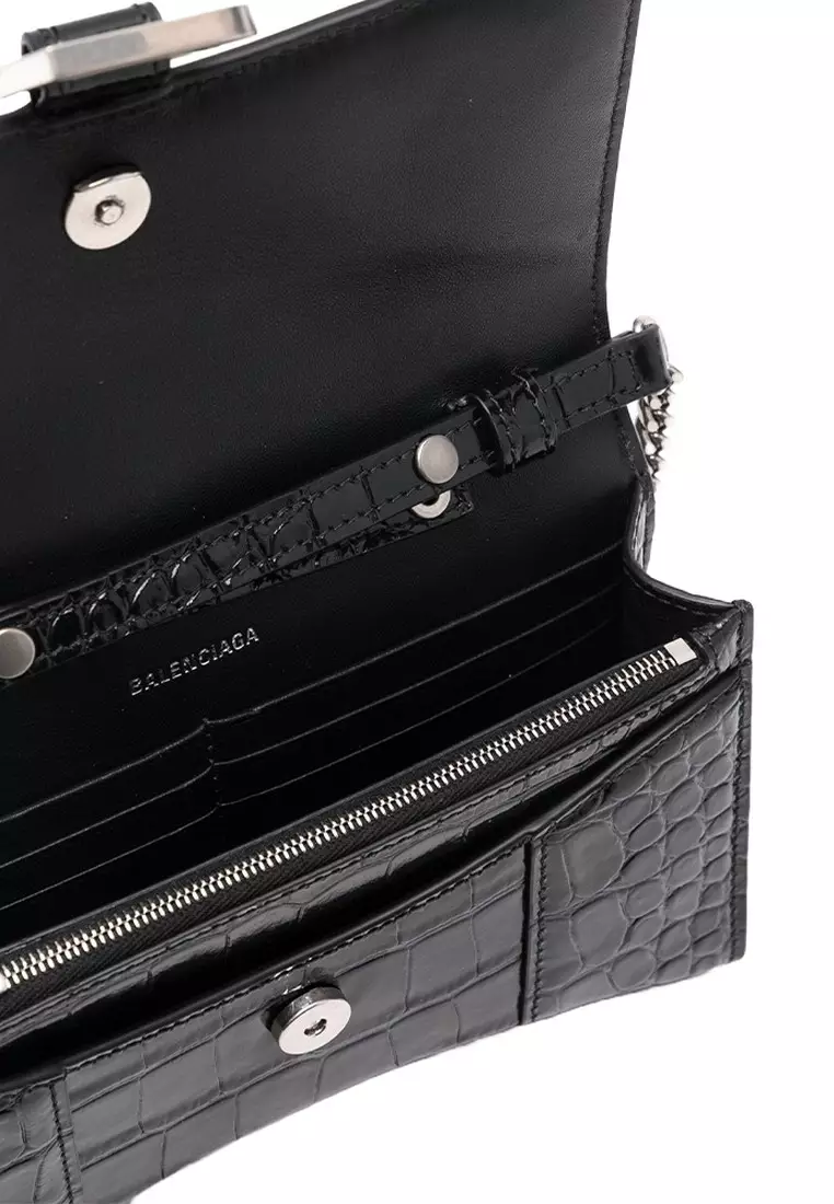 21ss「BALENCIAGA」BLACK Mini Chain Wallet Balenciaga Black Calfskin Leather Logo Mini Cash Mini Wallet