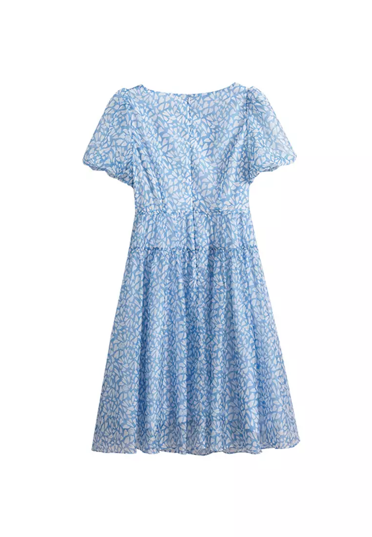 Summer Short Sleeve Midi Dress with Floral Prints