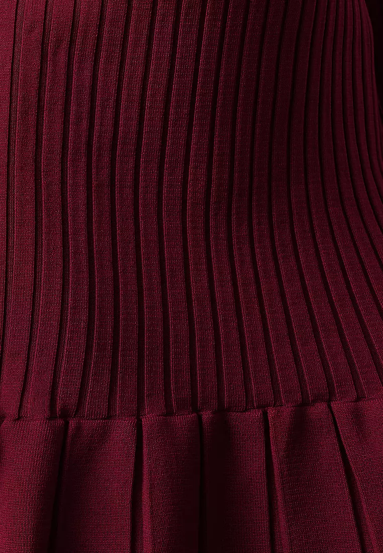 Burgundy Mini Pleated Knit Dress