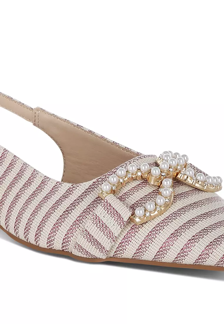 Pearl-Detailed Horsebit Woven Flats In Pink