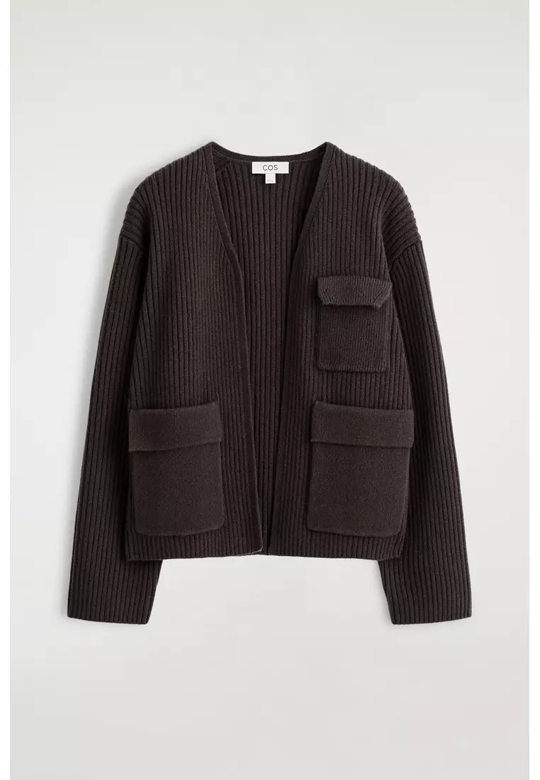 RIBBED MERINO WOOL UTILITY CARDIGAN