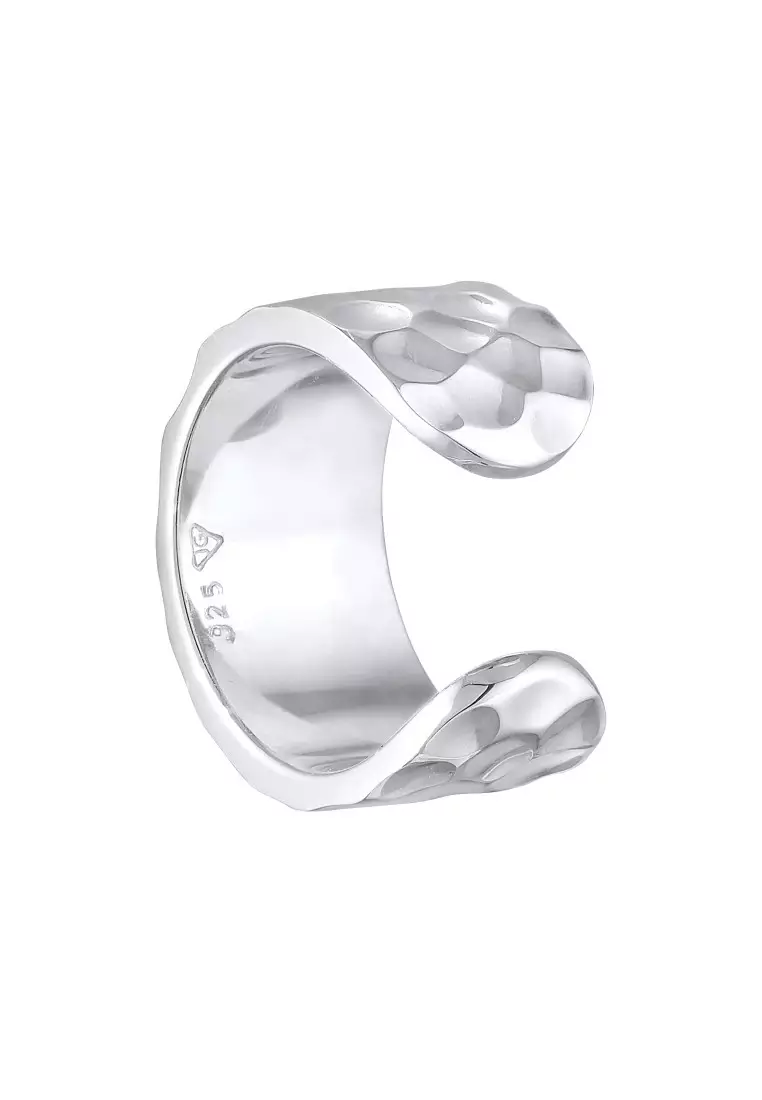 EXCLUSIVE Anting Perhiasan Perak 925 Pria Earcuff Wide Hammered Modern