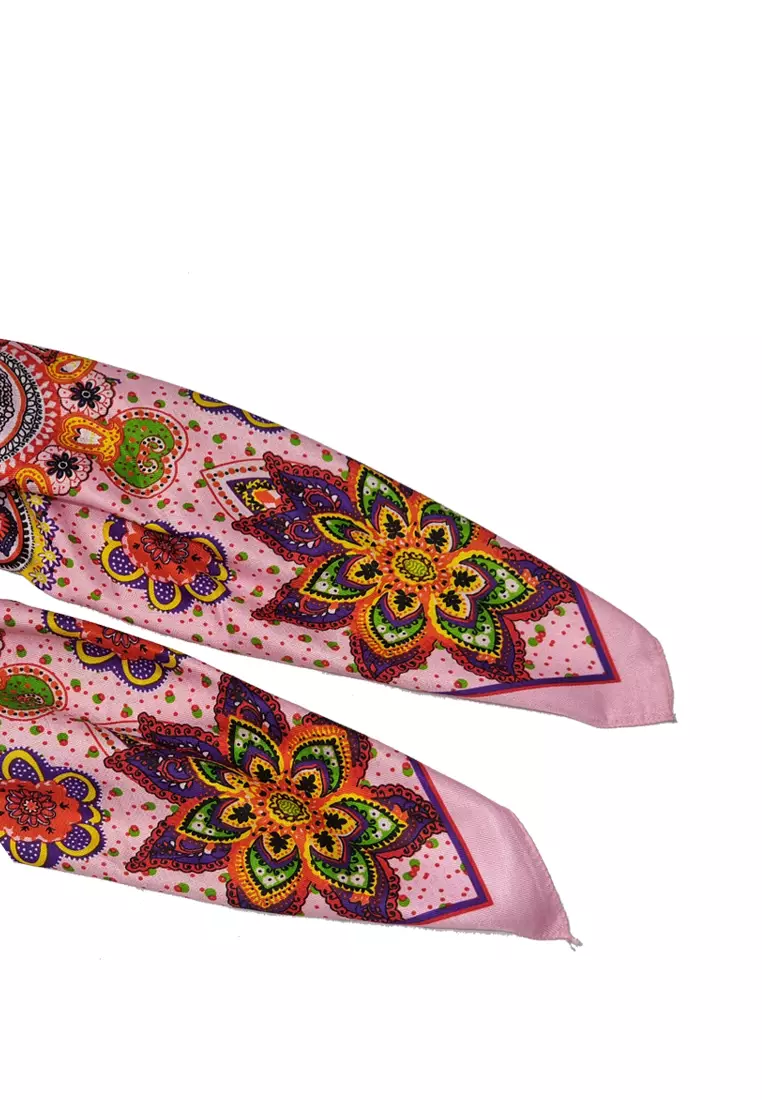 Paisley Poly-Cotton Square Scarf Pink