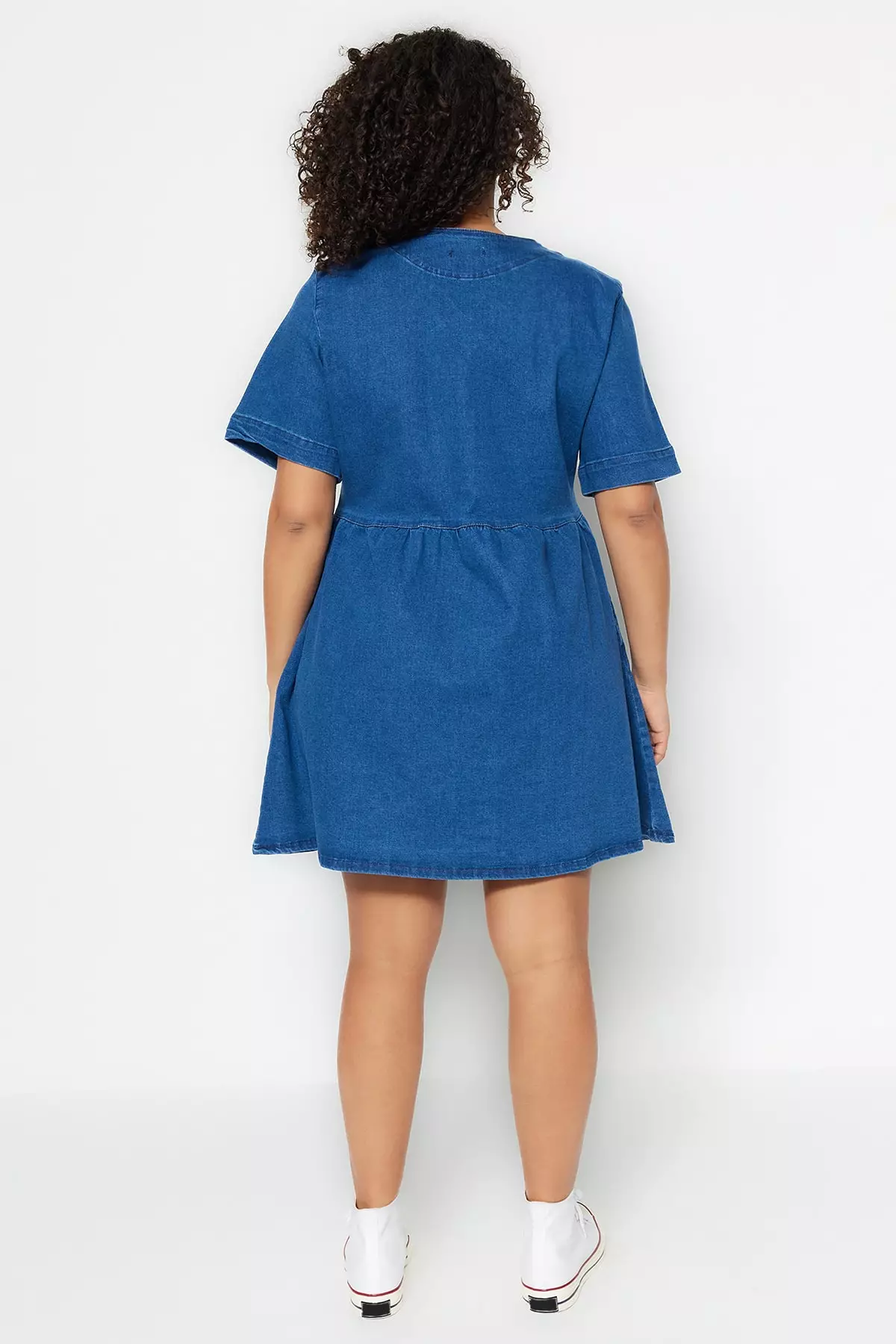 Plus Size V-Neck Denim Mini Dress