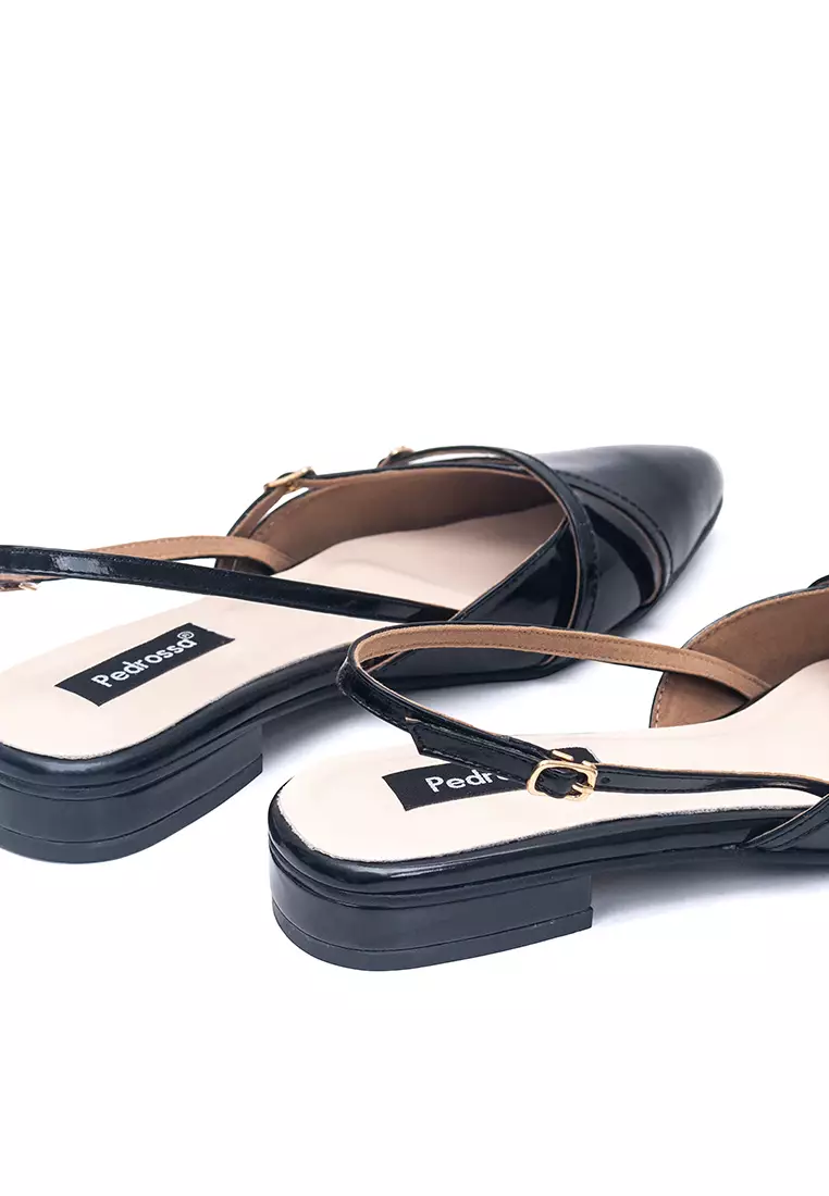Scarlet Flat Sandals Mules in Black