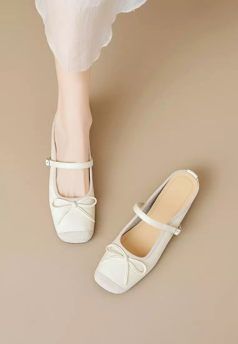 4CM Square Toe Bow Low Heel Mules WW863-1