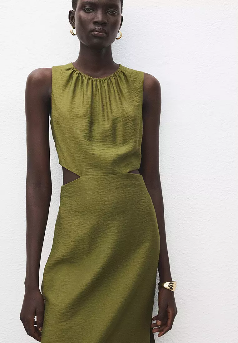 Crinkled-Effect Dress With Cut-Out