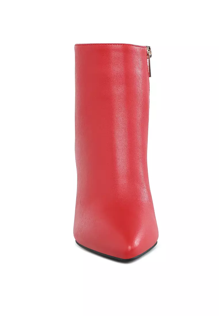 Sepatu bot hak stiletto bertekstur warna merah