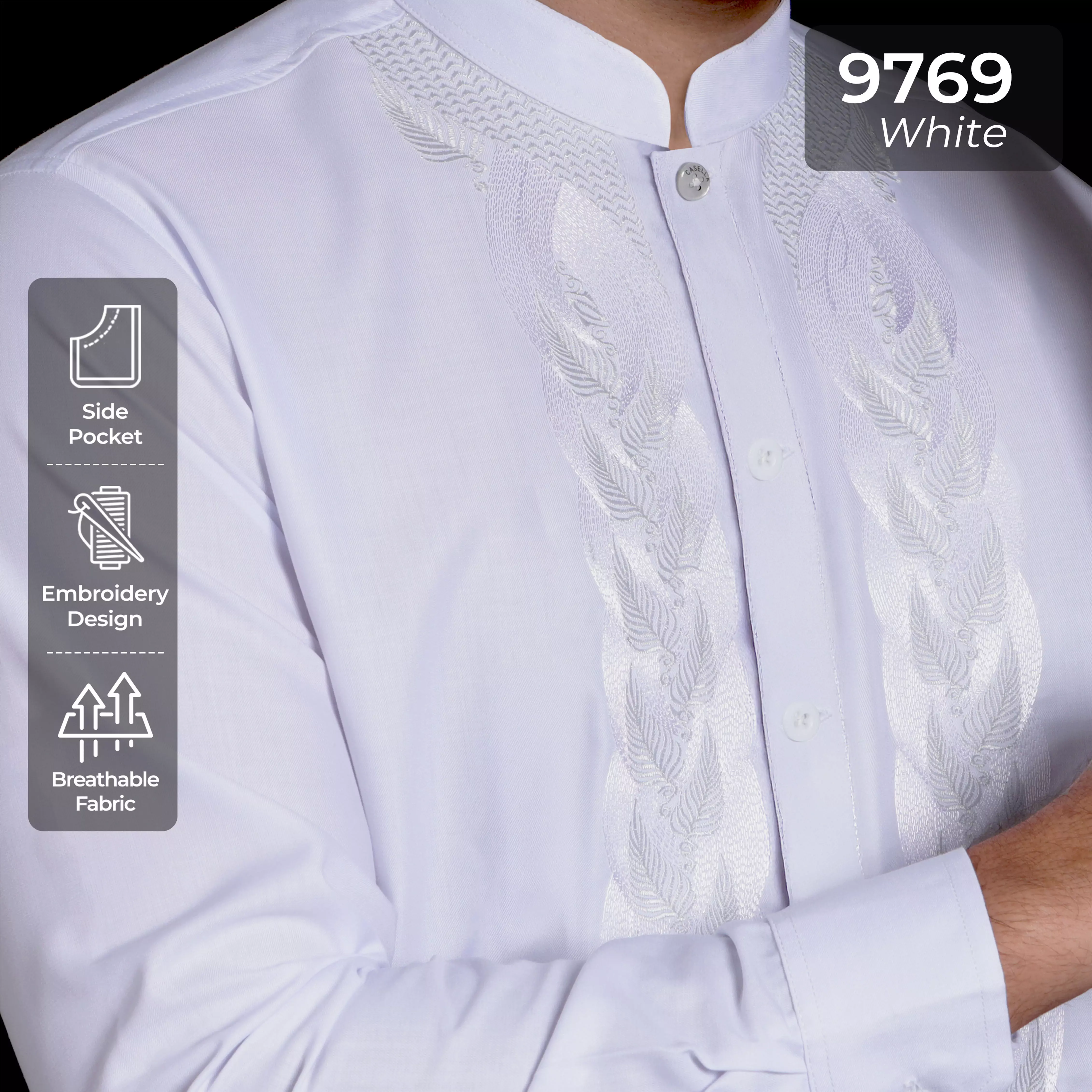 Casella Baju Koko Pria Lengan Panjang Exclusive | Baju Koko Putih Ibrahim Lengan Panjang 9769 White