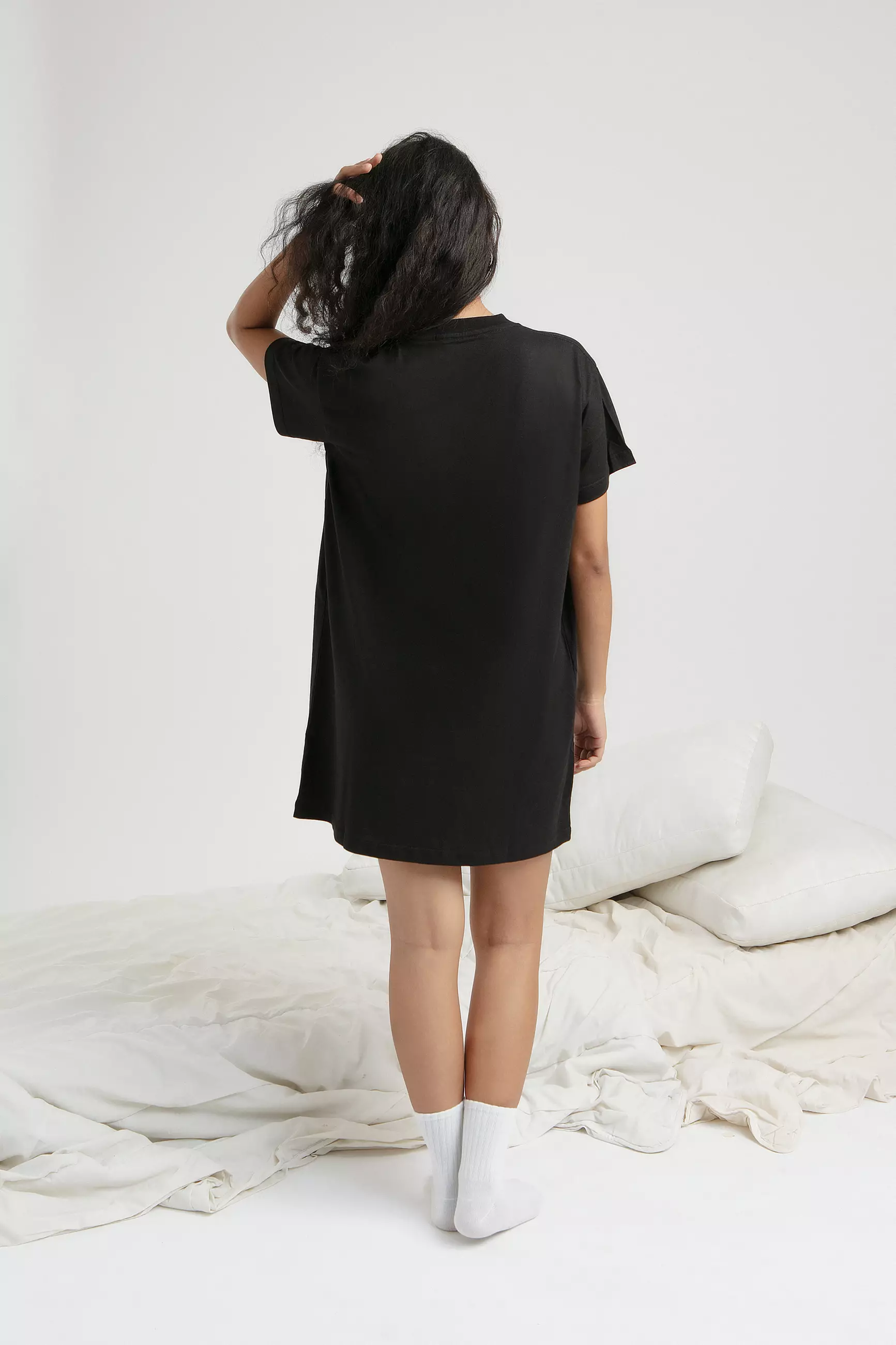 Daster Kaos Santai Katun Tencel Modal | SARE studio Sleepwear MARO T-Shirt Dress in Black