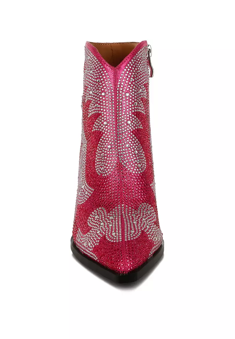 Sepatu bot bertabur berlian imitasi warna fuchsia
