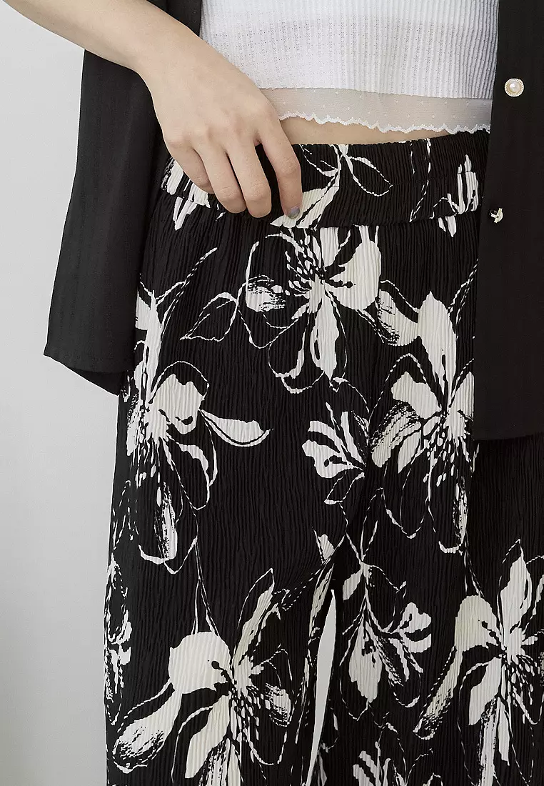Floral Print Pleated Elasticated Trousers [BA7911]