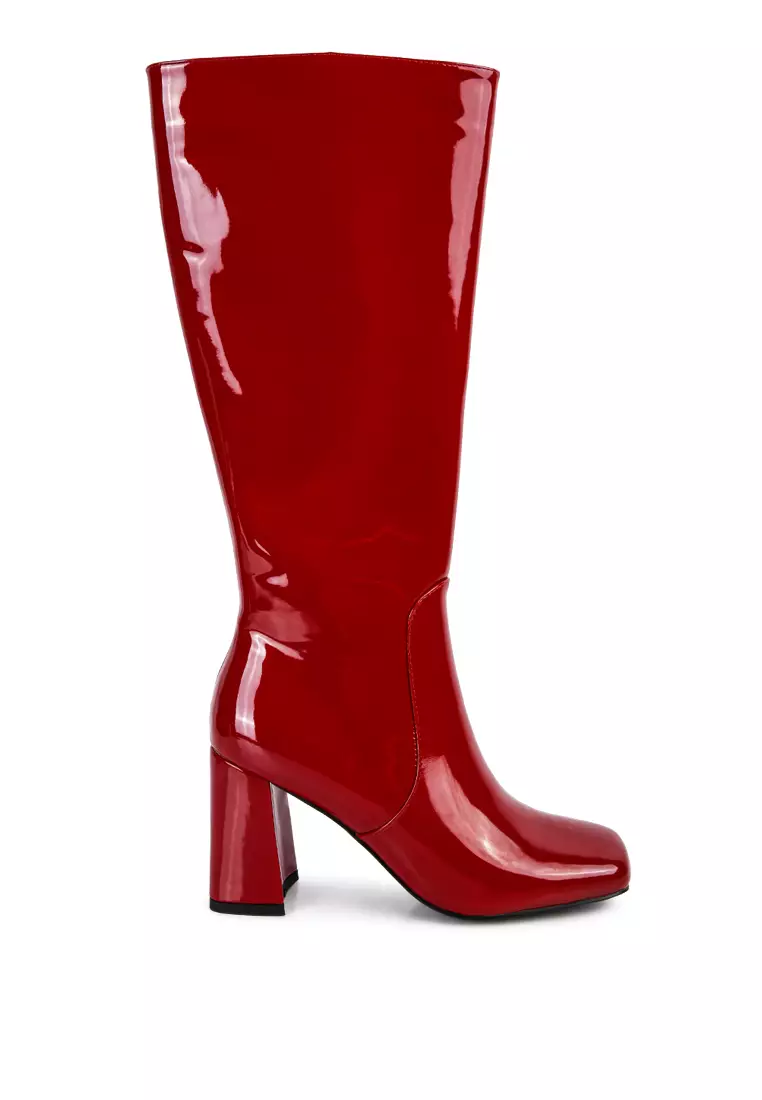 Discount on London Rag  shoes - SKU: Burgundy Patent Pu Block Heeled Calf Boots