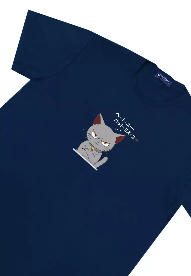 MTU12 Kaos Gambar Kucing Pria "cat quote" instacool lengan pendek navy