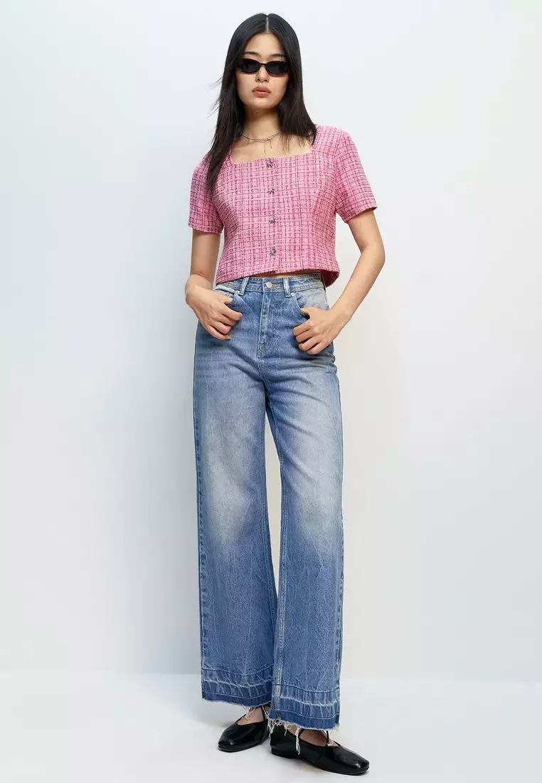 Tweed Woven Blouse - Pink