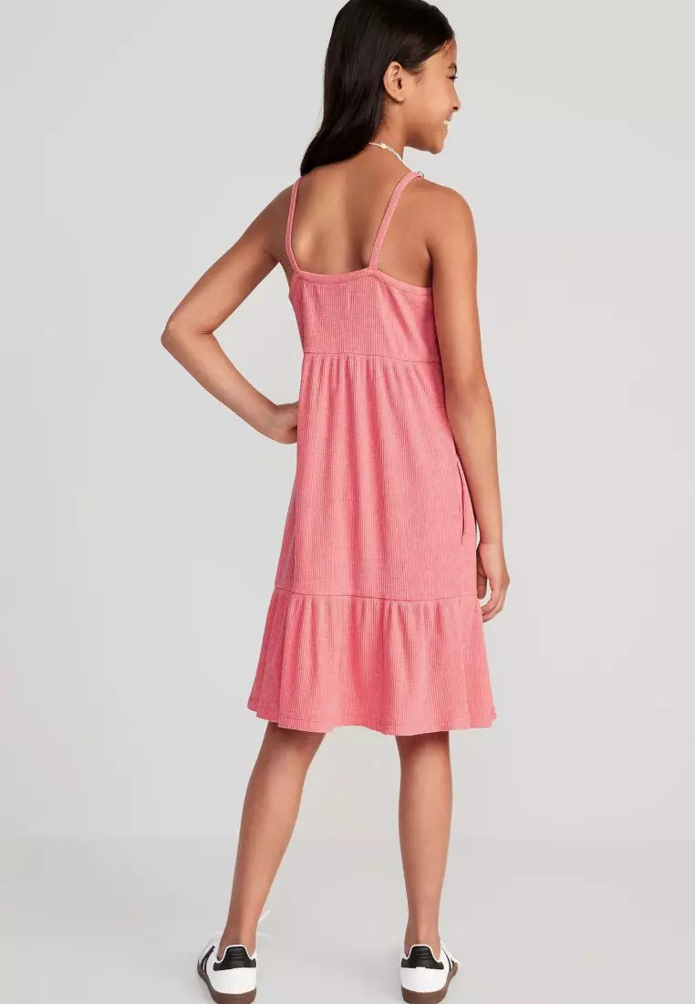 Rib-Knit Cinch-Front Swing Dress For Girls