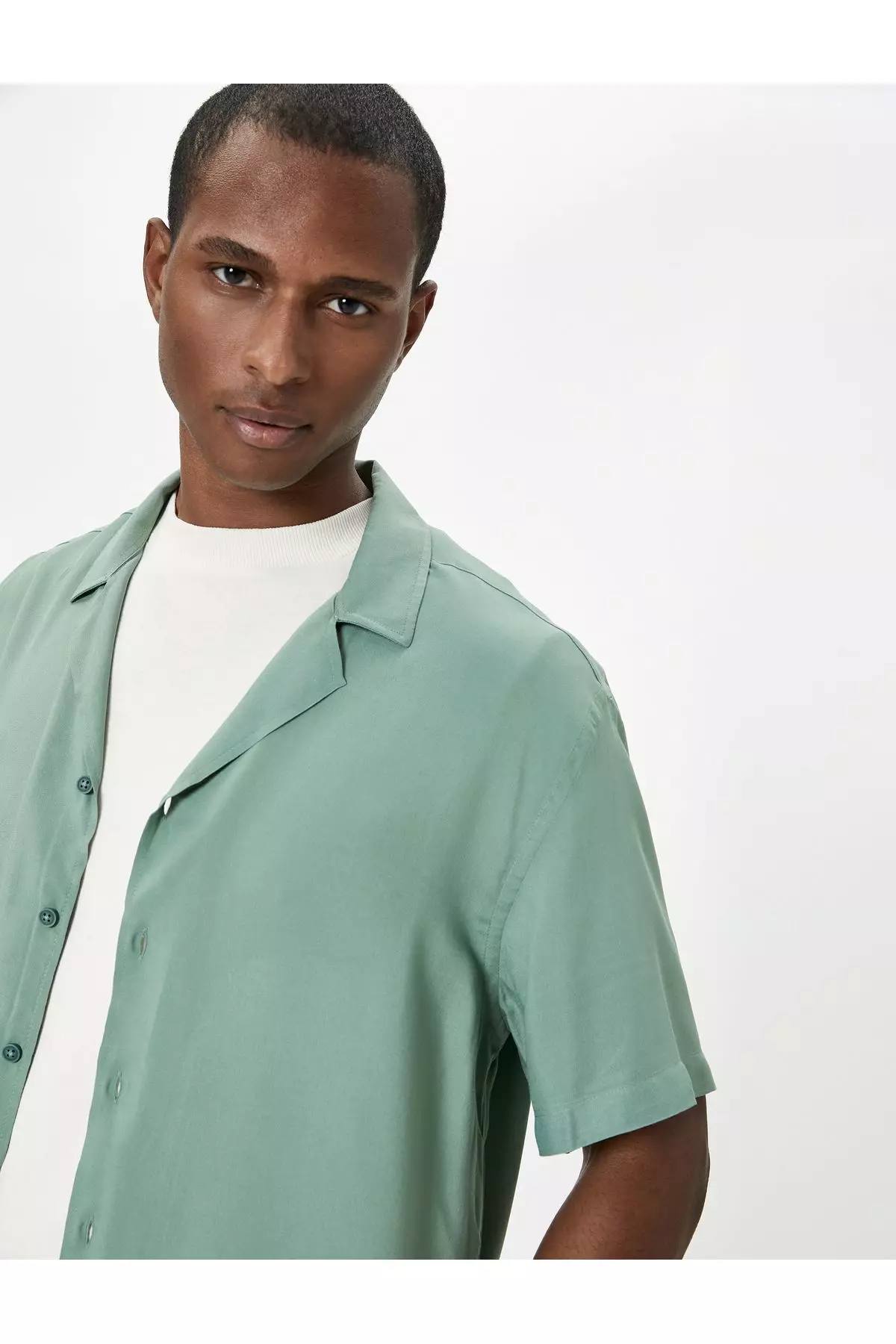 Discount on KOTON  shoes - SKU: Summer Shirt Short Sleeve Turn-Down Collar Buttoned Viscose Fabric