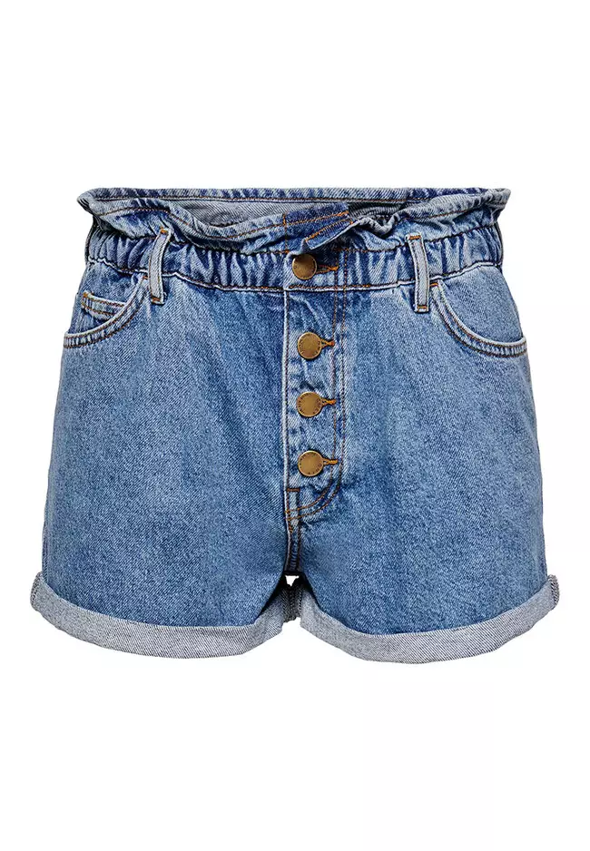 denim paperbag shorts