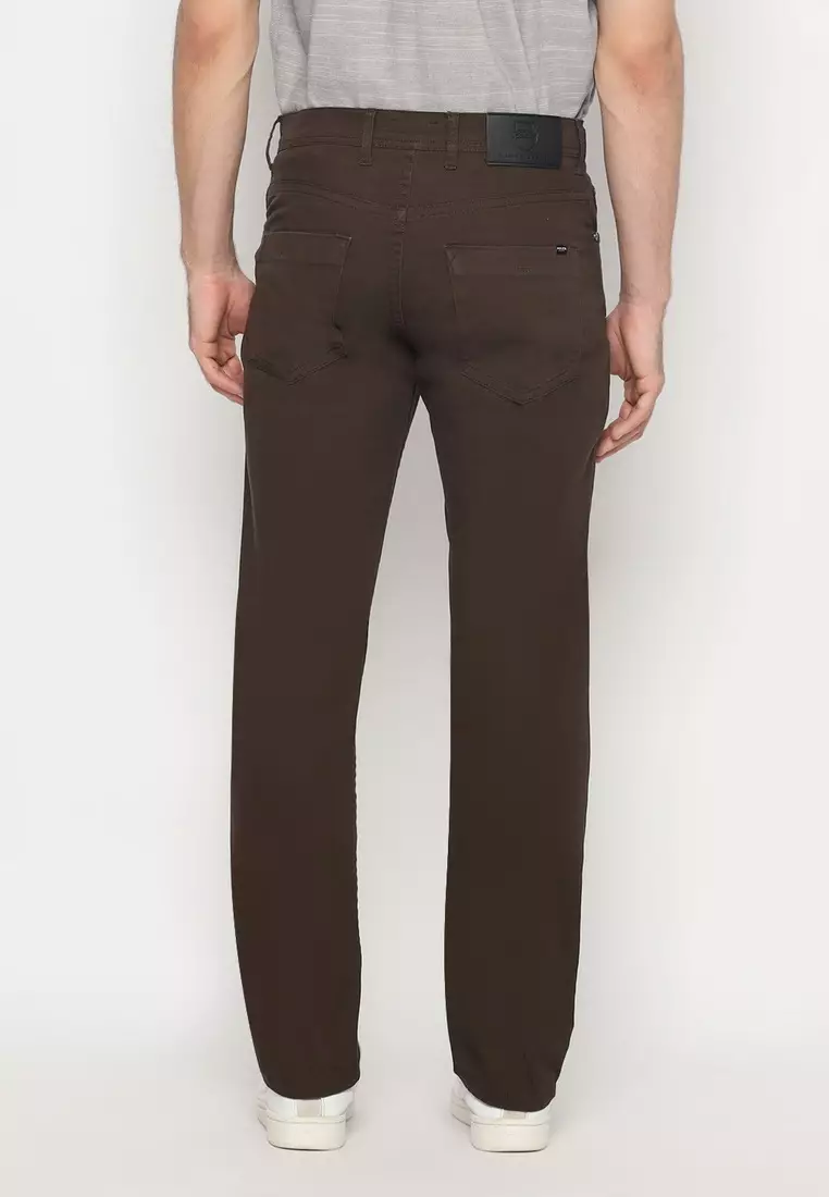 POLICE Celana Chino Panjang V Pocket Dark Olive Regular Fit Cotton Premium Pria