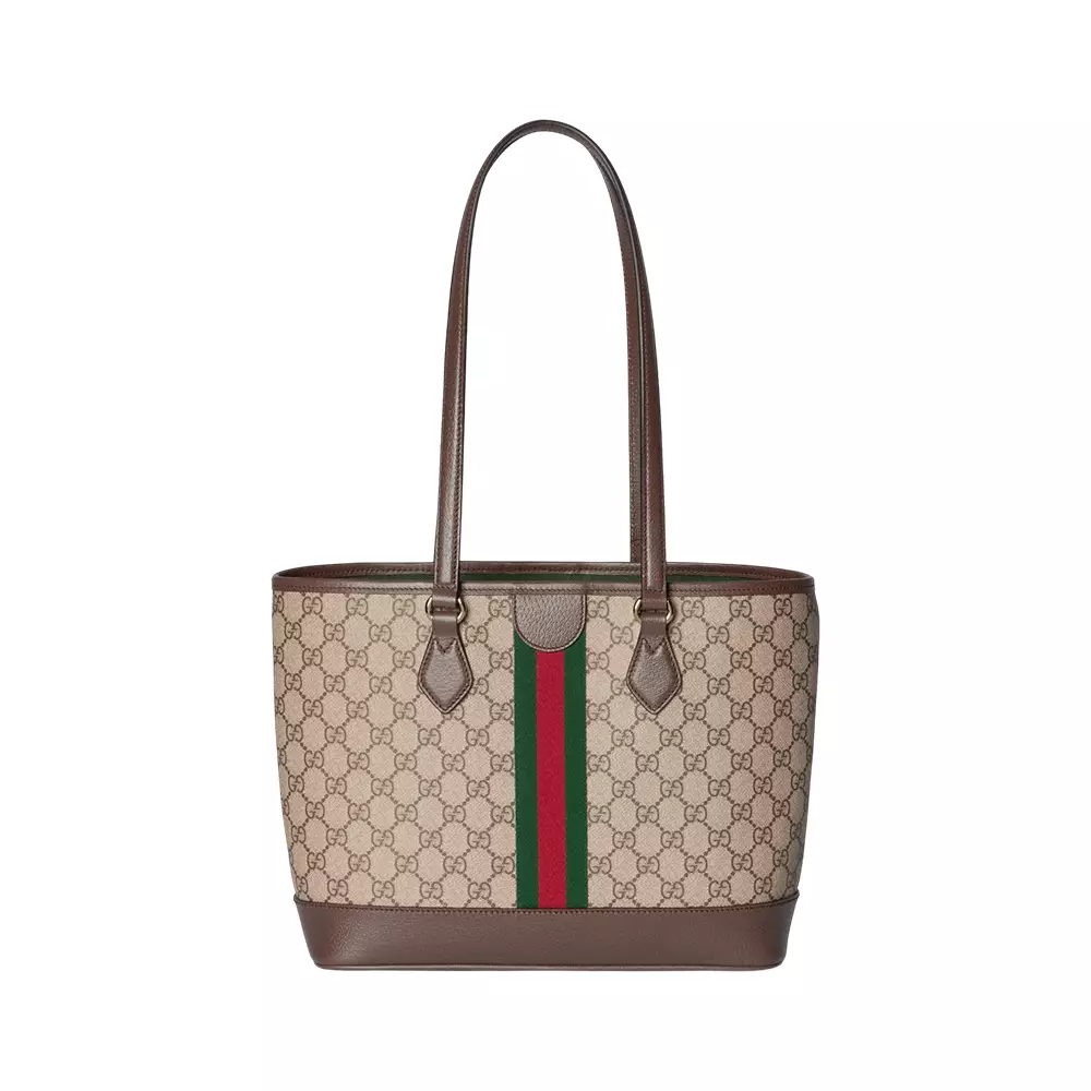 Ophidia Medium Tote Bag GG Monogram Beige Dark Brown