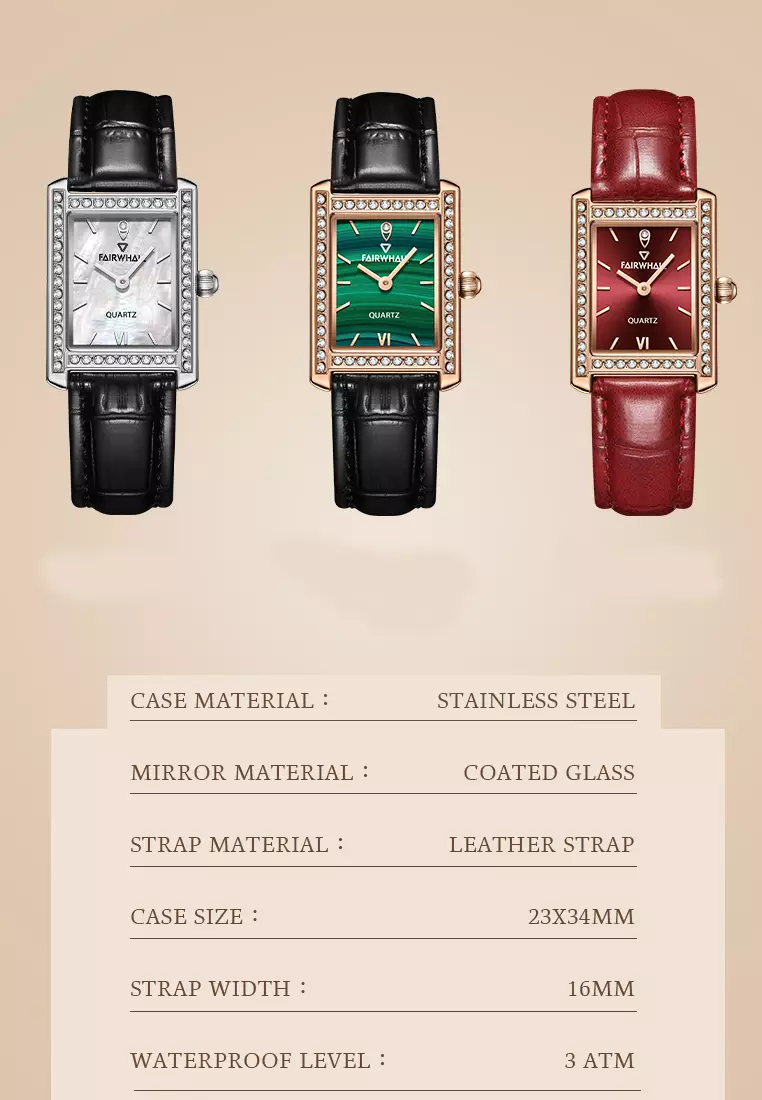 女士 IP 玫瑰金色不鏽鋼石英手錶，24 毫米，鋪滿水晶，孔雀石錶盤，黑色皮錶帶