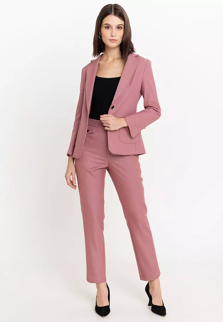 Split Cuff Textured Suit Blazer with Pants