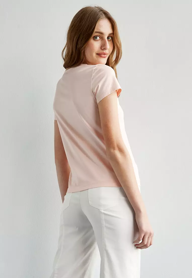 Print With Embroidered Slogan Tee