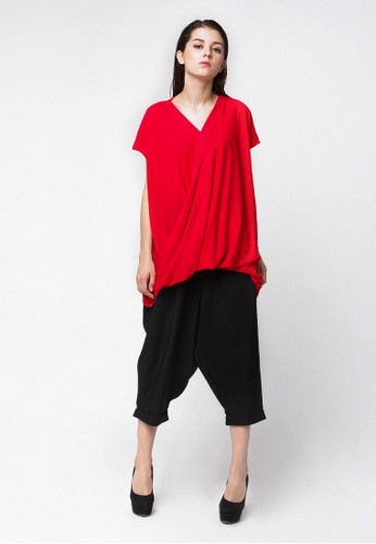 Long Drapped Blouse Red